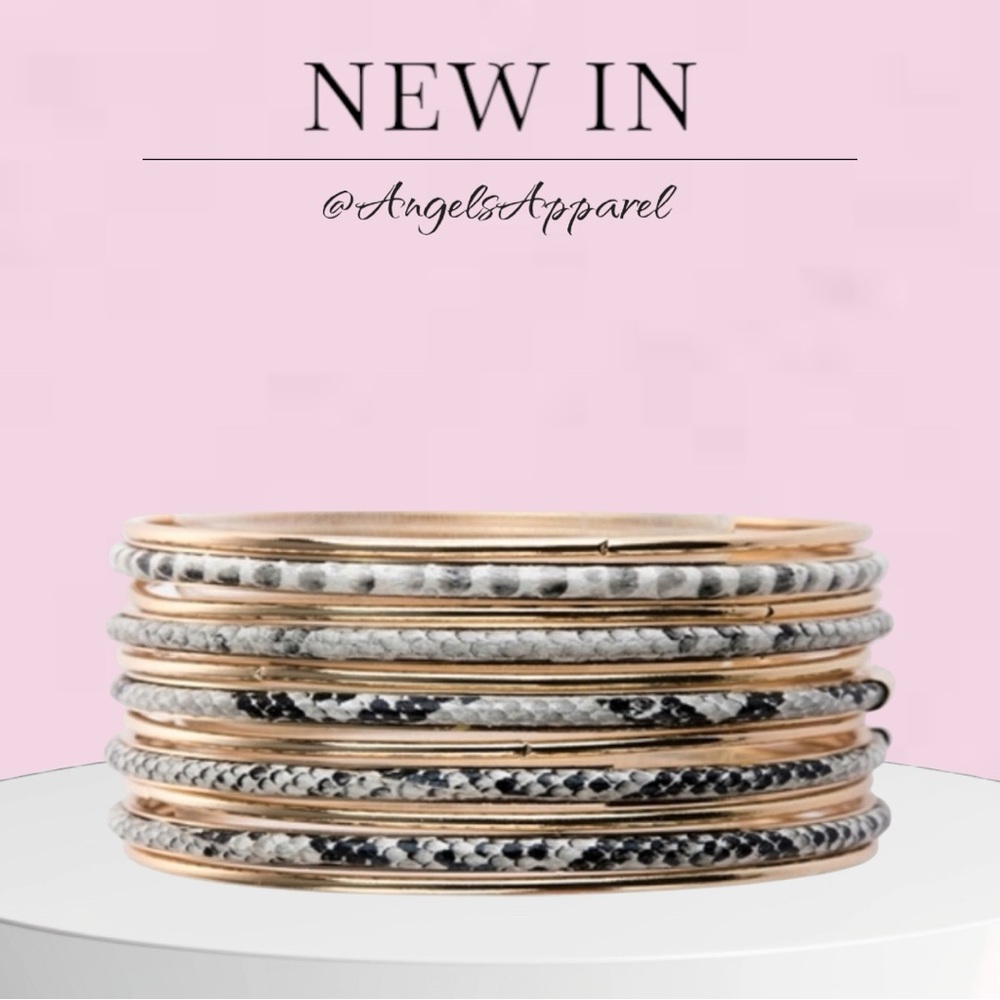 Stylish Black/Grey Snakeskin, Gold Bangles, NEW✔️